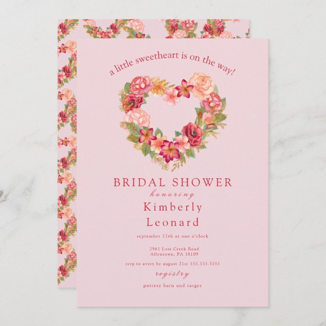 Rosy Blooms Sweetheart Chá de fraldas Convite (Frente/Verso)