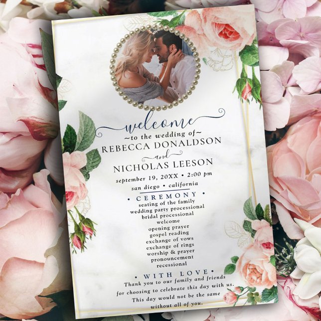 Rosy Blush Elegant Photo Wedding Program (Criador carregado)