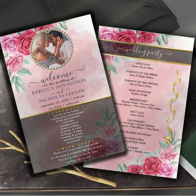 Rosy Floral Wedding Program (Criador carregado)