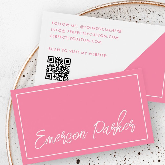 Roteiro de tendências influencia cartão de visita  (Trendy script influencer blogger pink profile card)