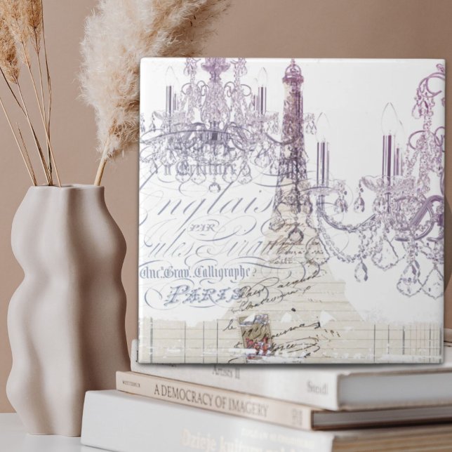 roteiros franceses chandelier paris eiffel torre (french scripts chandelier paris eiffel tower ceramic tile)