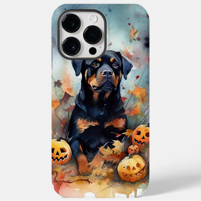 Rottweiler de Halloween com Abóboras Assustador (Verso)