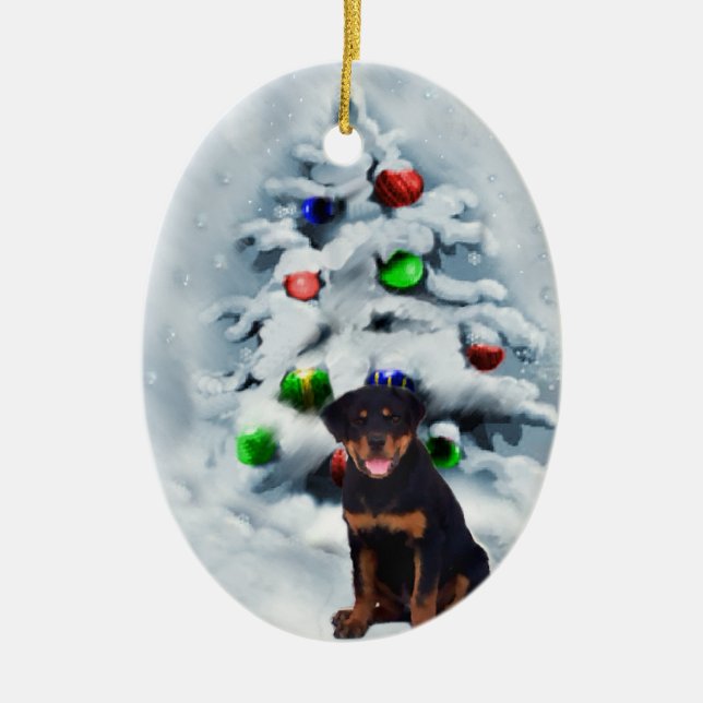 Rottweiler Puppy Natal Ornamentos (Frente)