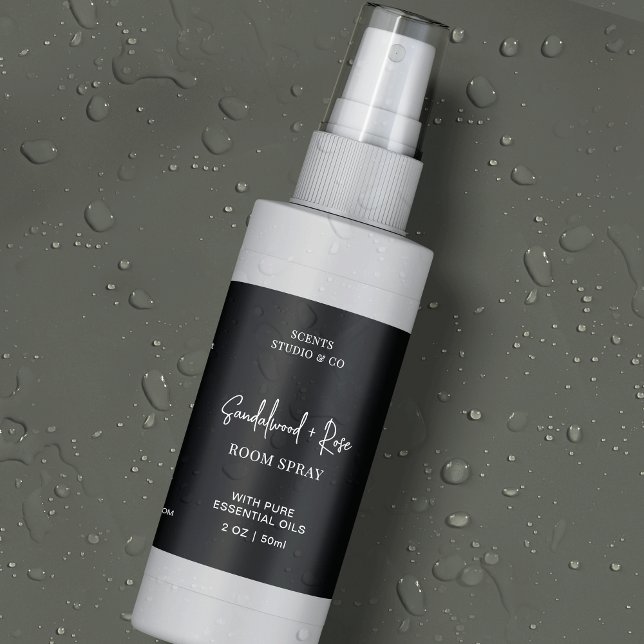 Rótulo à prova d'água da Garrafa de Negra Mínima (Modern spray bottle waterproof label in black and white with fully customizable text and colors)