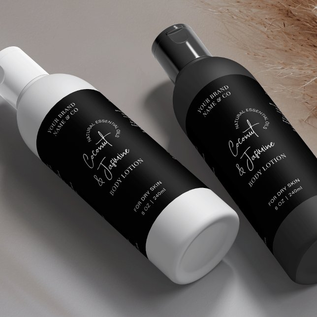 Rótulo à prova d'água de Cosmo preto 8 OZ Mínimo (Fully editable product labels for skincare bottles)