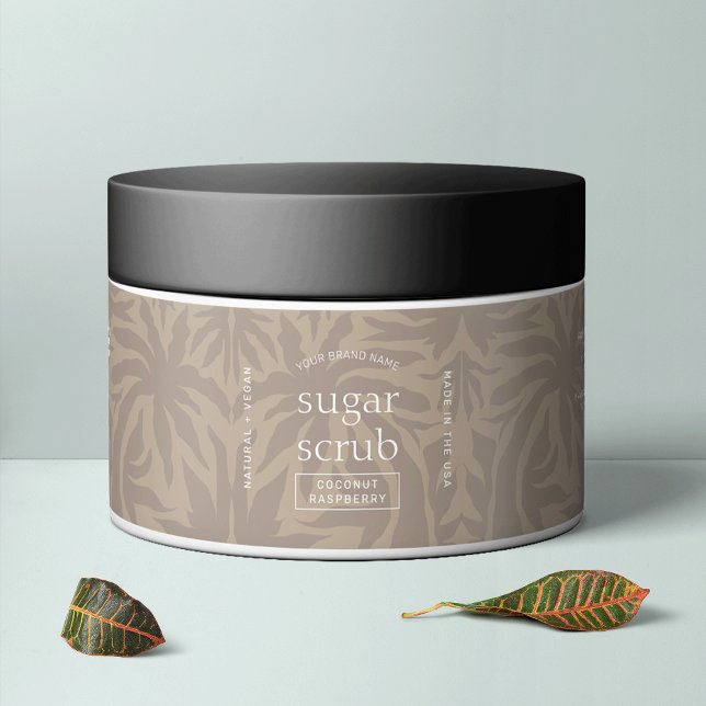 Rótulo à prova d'água do bege neutro de tendência (Elegant beige skincare jar wrap around label with fully editable text and colors)
