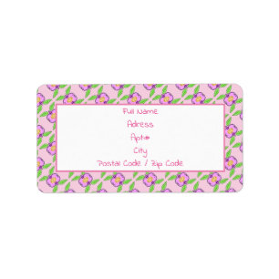 Rótulo adesivo cor-de-rosa com flor