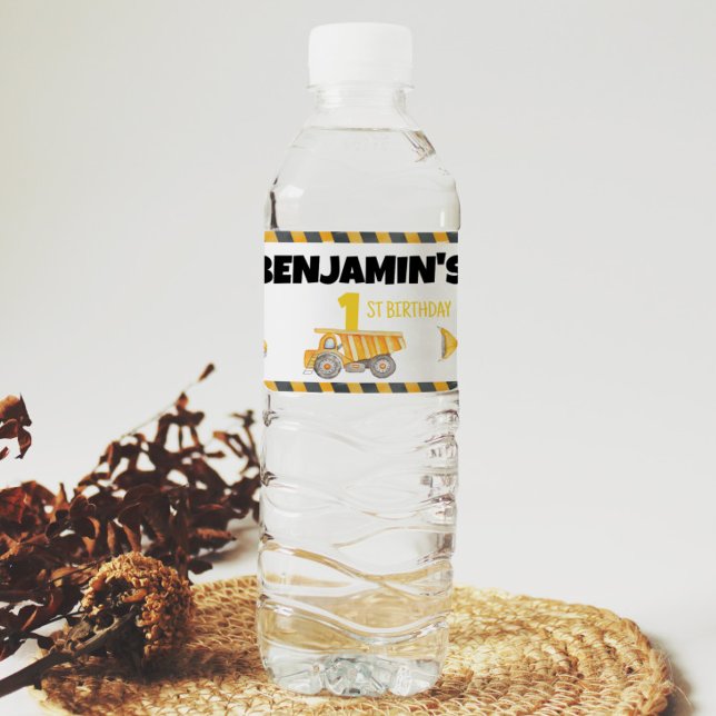 Rótulo da Garrafa de Água de Aniversário de Constr (Criador carregado)