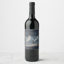 rótulo da garrafa de vinho com paisagem de montanh