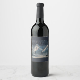 rótulo da garrafa de vinho com paisagem de montanh