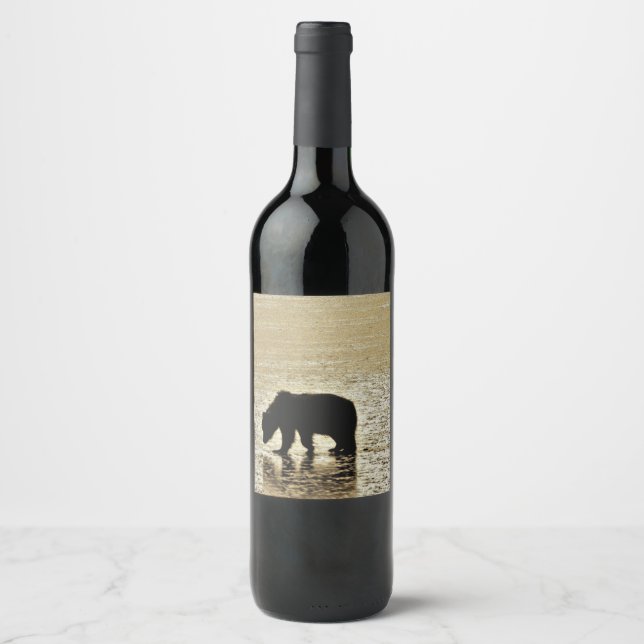 Rótulo da garrafa de vinho com urso pardo (Frente)