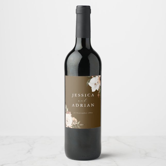 Rótulo da garrafa de vinho de Casamento Floral Ele (Frente)