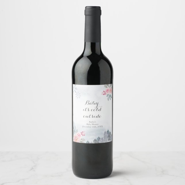 Rótulo da garrafa de vinho de Natal, cor-de-rosa,  (Frente)
