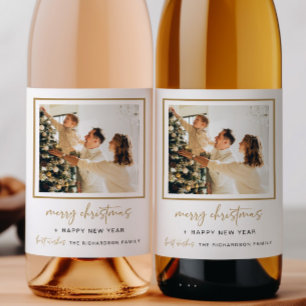 Rótulo da Garrafa de Vinho de Natal Moderno Dourad