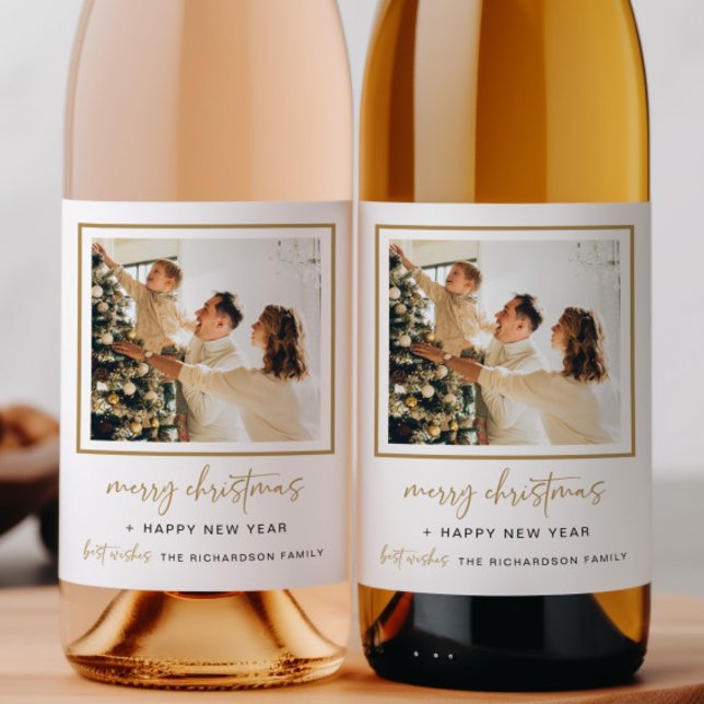 Rótulo da Garrafa de Vinho de Natal Moderno Dourad (Criador carregado)