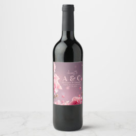 Rótulo da Garrafa de Vinho Floral Rosa Burgundy