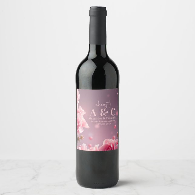 Rótulo da Garrafa de Vinho Floral Rosa Burgundy (Frente)