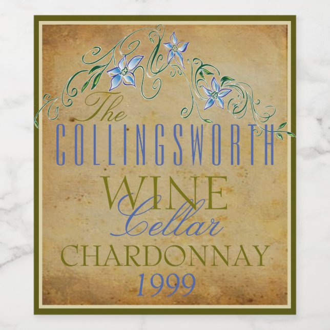 Rótulo da garrafa de vinho personalizada das flore (Rótulo Único)