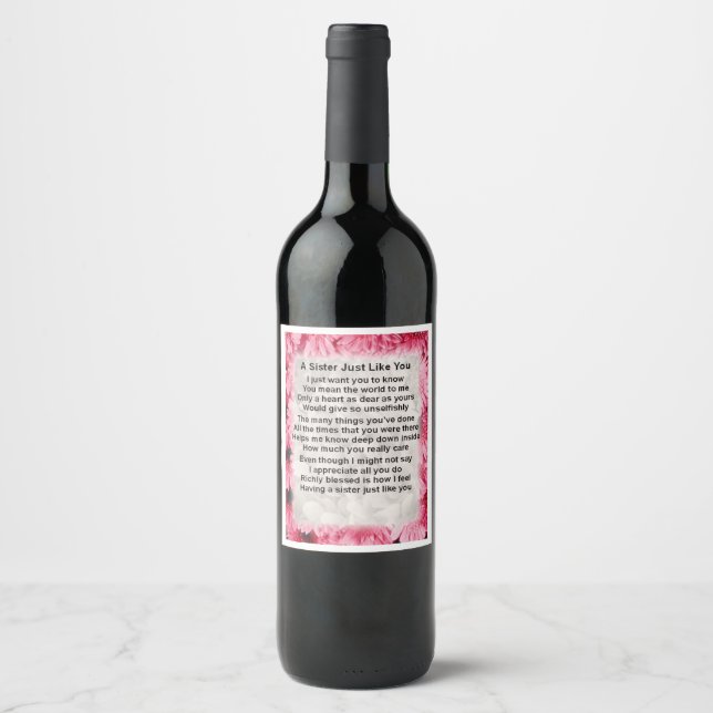 Rótulo da garrafa de vinho "Poem" Irmã - Floral Ro (Frente)