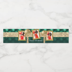 Rótulo de Água Verde e Dourada Emerald com Imagens