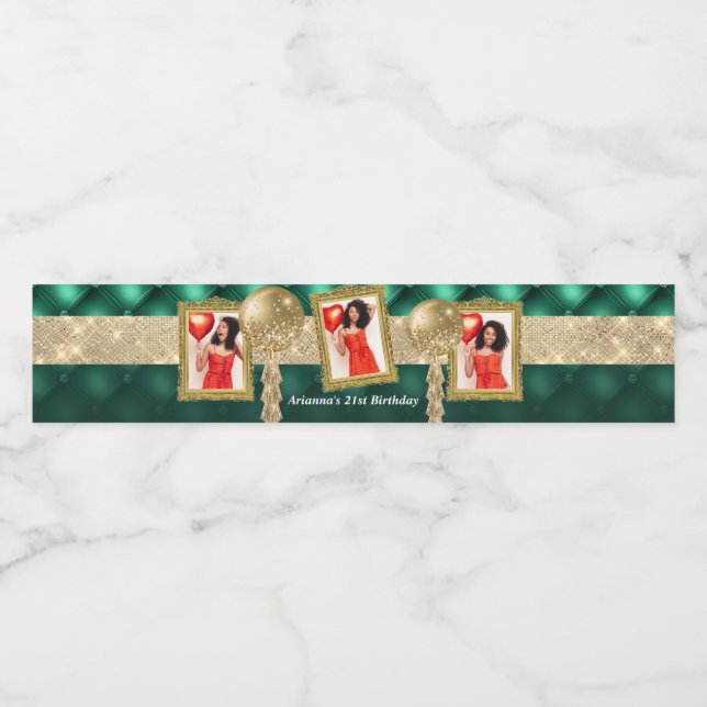 Rótulo de Água Verde e Dourada Emerald com Imagens (Rótulo Único)