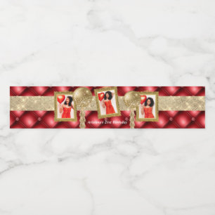 Rótulo de Água Vermelha e Dourada com Imagens