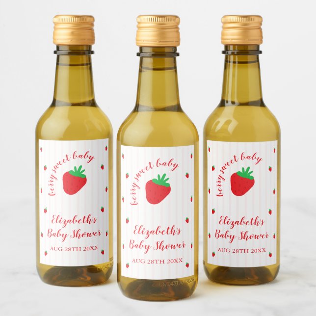 Rótulo de Bebida para Chá de Bebê Morango Doce (Garrafas)