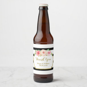 Rótulo de Cerveja Dourada Floral Cor-de-Rosa-Rosa-