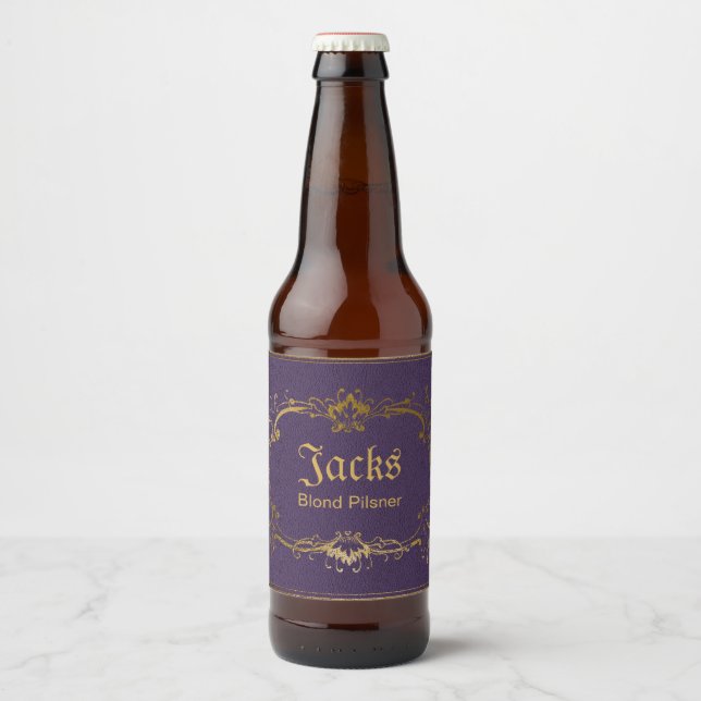 Rótulo de Cerveja Personalizada Roxo e Dourado (Frente)