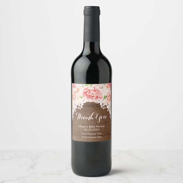 Rótulo de Chá de fraldas de Madeira Floral, cor-de (Frente)