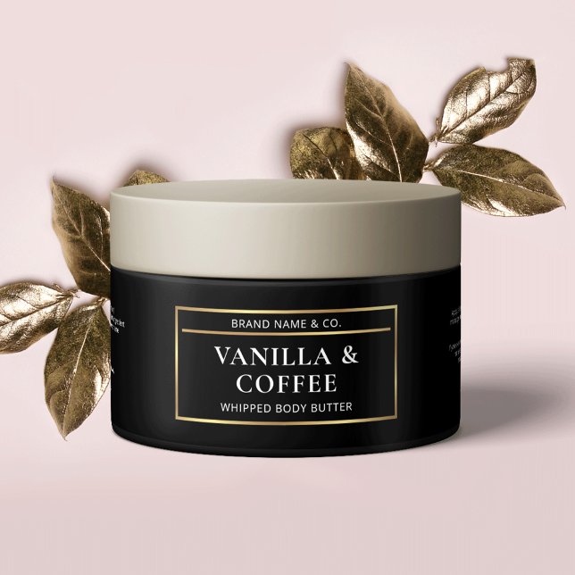 Rótulo de Componentes do Jar da Manteiga do Corpo  (Enhance your packaging with this sleek black and gold cosmetic jar label design)
