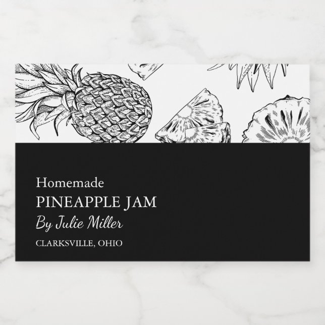 Rótulo de Emperramento de Abacaxi Preto e Branco S (Rótulo Único)