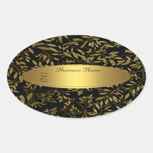 Rótulo de Endereço Adesivo Oval Preto Floral Doura