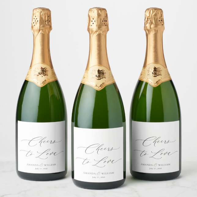 Rótulo de Frasco de Champanhe de Casamento Branco  (Garrafas)