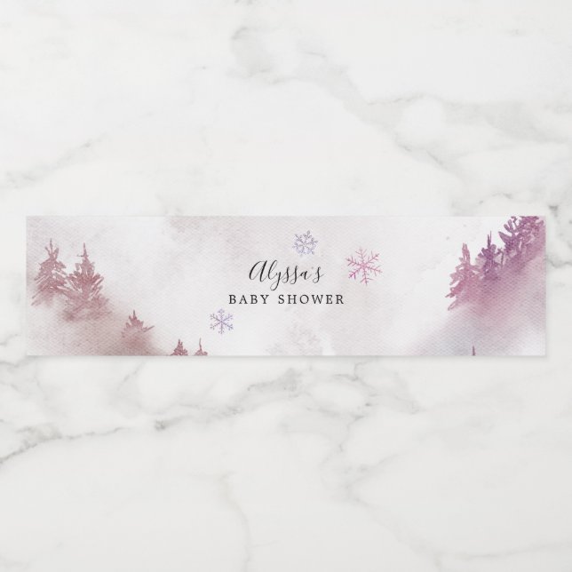 Rótulo de Garrafa de Água com Floco de Neve Rosa (Rótulo Único)