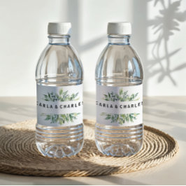 Rótulo de Garrafa de Água com Folhagem Moderna