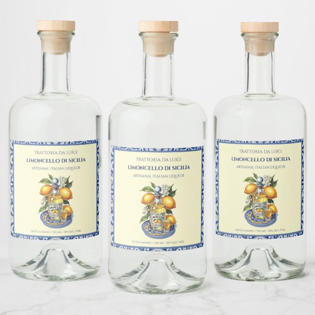 Rótulo de Garrafa de Azulejo Siciliano Limoncello  (Garrafas)