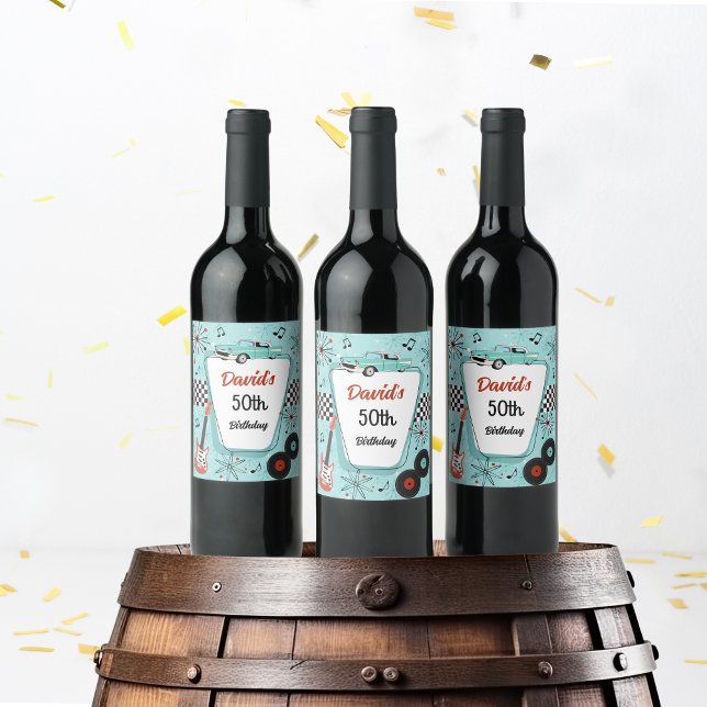 Rótulo De Garrafa De Cerveja 1950's Retro Party  (Retro 1950s personalized wine label)