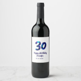 Rótulo De Garrafa De Cerveja 30th birthday add name date year blue sparkle