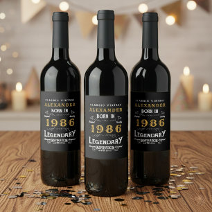 Rótulo De Garrafa De Cerveja 40º Aniversário Lenda Nascida 1986 Vintage Preto