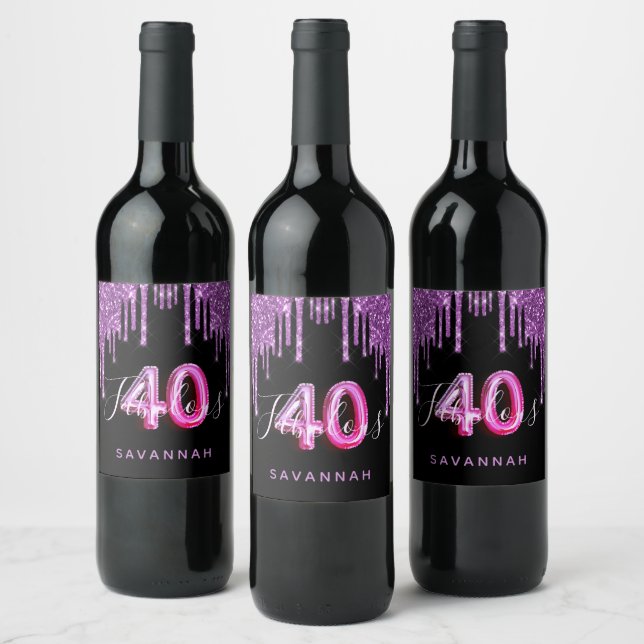 Rótulo De Garrafa De Cerveja 40 Fabuloso aniversariante roxo preto (Garrafas)