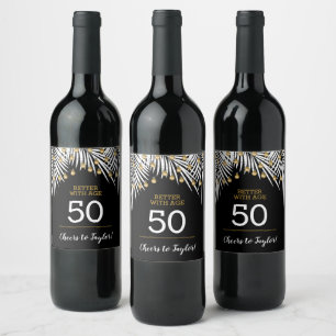 Rótulo De Garrafa De Cerveja 50º aniversário Dourado preto
