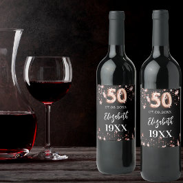 Rótulo De Garrafa De Cerveja 50º Aniversário estrelas rosa de ouro negras