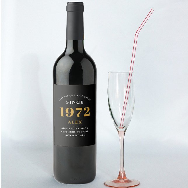 Rótulo De Garrafa De Cerveja 50º Aniversário Nome 1972 Elegante Dourado Negro (Criador carregado)