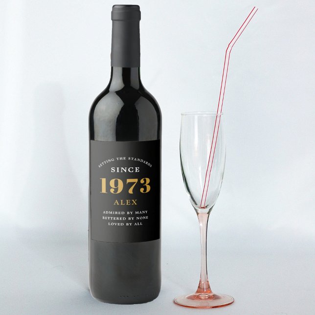 Rótulo De Garrafa De Cerveja 50º Aniversário Nome 1973 Dourado Elegante Negro (Criador carregado)