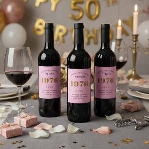 Rótulo De Garrafa De Cerveja 50º Aniversário Nome 1976 Chic Elegante rosa Doura