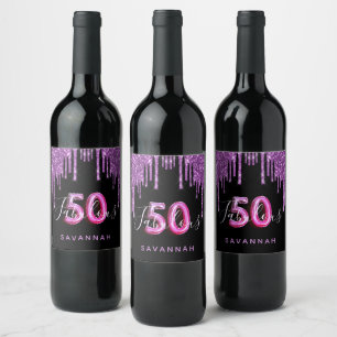 Rótulo De Garrafa De Cerveja 50 e fabuloso aniversário de glamour preto roxo