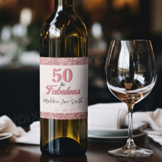 Rótulo De Garrafa De Cerveja 50 e Fabuloso Aniversário Elegante Rosa Rosa Rosa
