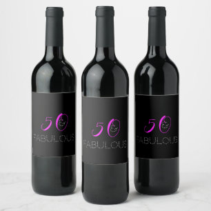 Rótulo De Garrafa De Cerveja 50 e fabuloso aniversário preto rosa-quente chic