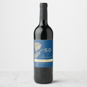 Rótulo De Garrafa De Cerveja 50 e Fabuloso Clássico Rosa Flor Azul e Dourado